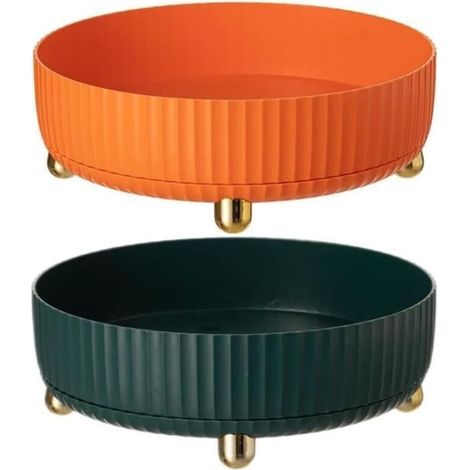 2 Pièces Support De Stockage Rotatif À 360 °, Organisateur Plateau Tournant Cuisine Rangement Lazy Vert+Orange (1/4)