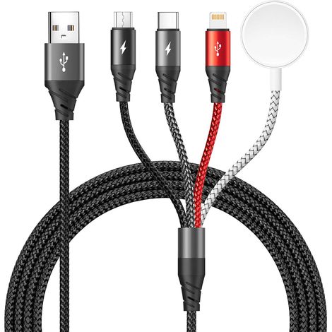 4 en 1 Câble pour Chargeur Apple Watch,1.2m Chargeur Multi Embout USB C (1/5)