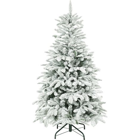 5 ft Artificial Flocked Christmas Tree with 717 Branches, Hinged Xmas Tree with Foldable Metal Stand, Easy Assembly for Home Office Decor (1/5)