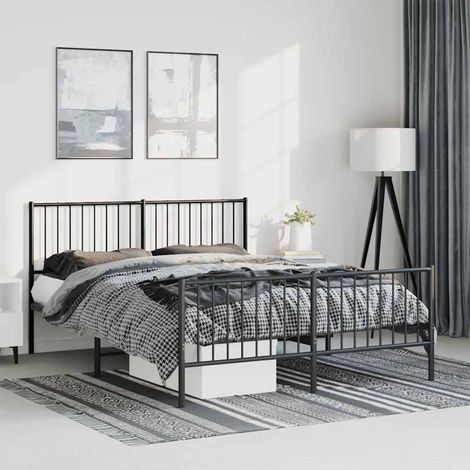 Lit double - 135x190 cm, Lit adulte et enfants, Cadre de lit métal sans matelas avec pied de lit noir FR785850 DESIGN IN (1/5)