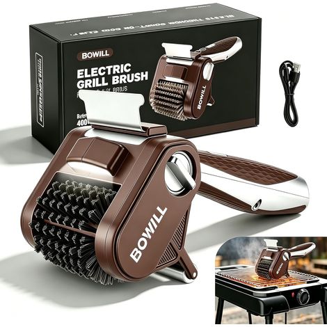 Spazzola elettrica per barbecue senza fili, 4000mAh, 450 giri/min, autonomia 3-4 ore, spazzola elettrica per pulizia, spazzola per barbecue in acciaio inossidabile, per barbecue, ghisa, plancha (1/5)
