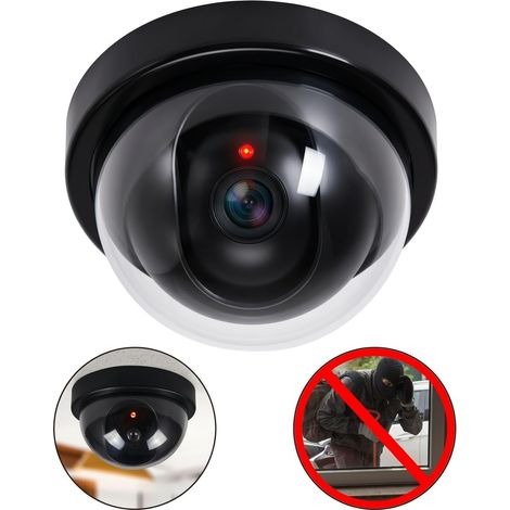 Security Caméra factice dôme caméra de Surveillance Dummy avec Objectif et LED Rouge Clignotante, très réaliste, Montage Plafond/Mur