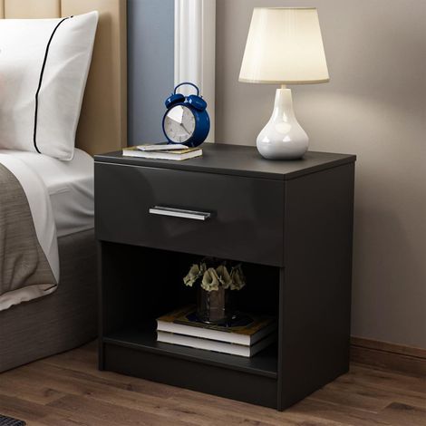 Canterbury Black/Black High Gloss 1 drawer bedside