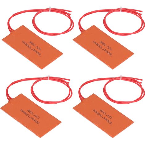 Lot de 4 tapis chauffants souples en caoutchouc silicone 12V 15W pour fût huile et tuyauterie industrielle 50x100mm (1/5)