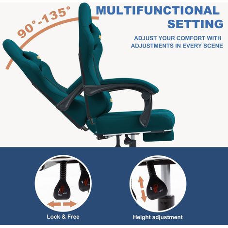 Fauteuil de jeu ANDYOU Series avec repose-pieds – Fauteuil de bureau ergonomique en cuir PU, bleu marine (1/5)