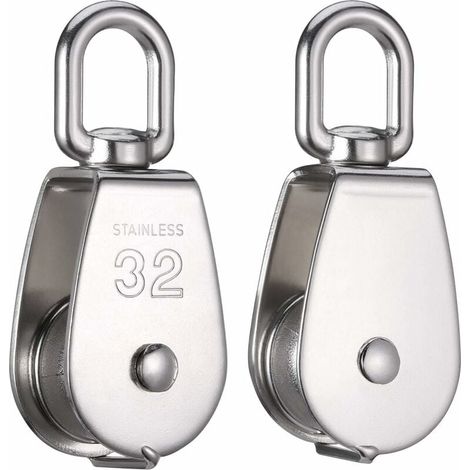 Confezione da 2 pulegge in acciaio inossidabile M32 304 da 32 mm - puleggia singola per uso interno ed esterno (1/4)