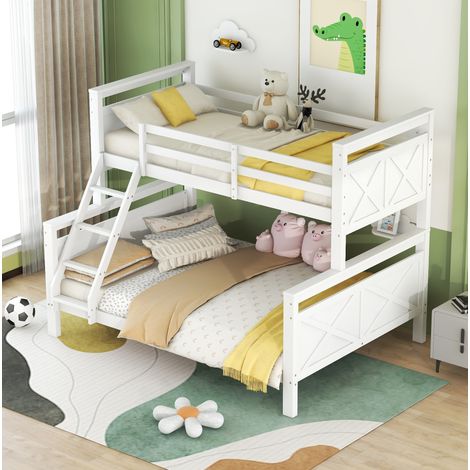 Litera 90/140x200 cm blanca de pino y MDF convertible en dos camas con escalera inclinada (1/5)