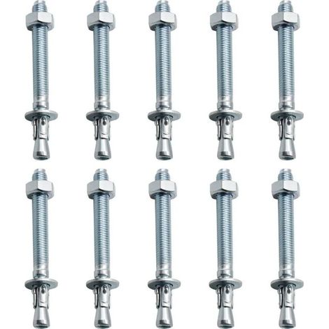 Chevilles d'ancrage pour charges lourdes – Lot de 10 pièces M10 – Acier galvanisé pour béton et pierre – Installation rapide et durable (1/5)