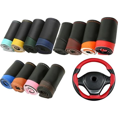 Housse de volant en cuir microfibre à coudre pour roues de 38 cm - Convient pour voitures, SUV, camions, berlines (1/5)