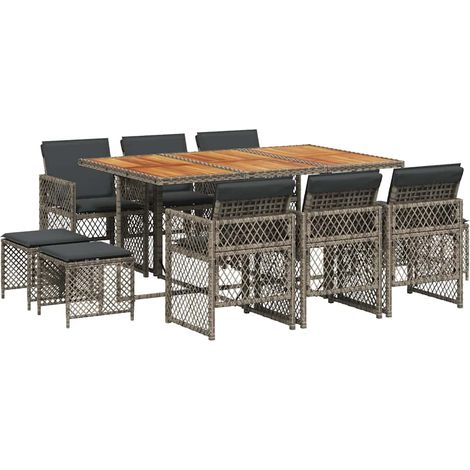 Maison Exclusive - Set da Pranzo da Giardino 11pz con Cuscini in Polyrattan Grigio (1/5)