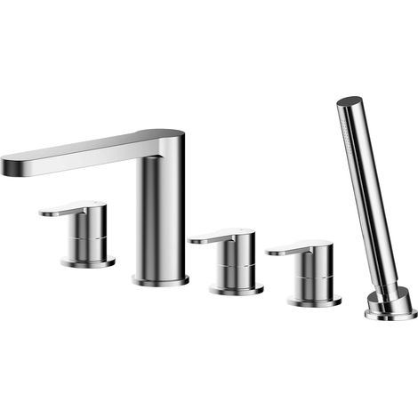 Balterley Consall Deck Mount Round 5 Tap Hole Bath Shower Mixer Tap with Shower Kit - Chrome
