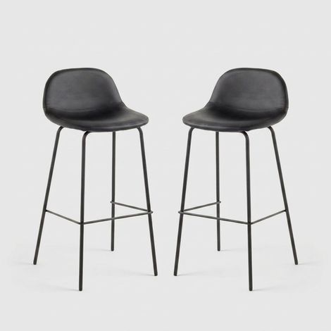 Set aus 2 gepolsterten Kunstleder- und Metallhockern Sting - Schwarz