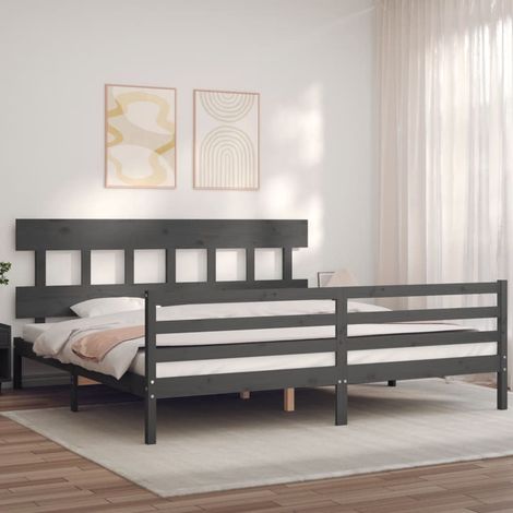 Massivholzbett mit Kopfteil Grau 200x200 cm (1/5)