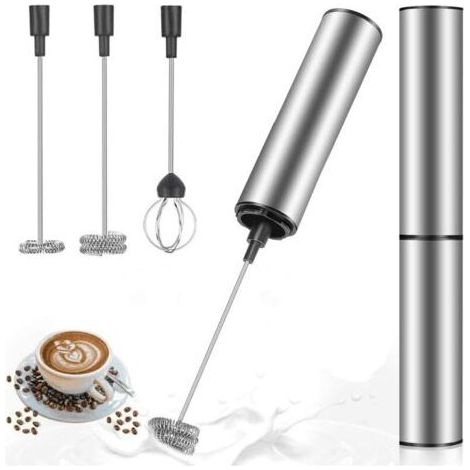 Mousseur à Lait Électrique, Mousseur de Lait Rechargeable USB et Mini Batteur avec Dual Fouet Tête, Mélangeur Acier Inoxydable pour Café Crème Cappuccino Latte Cocktails Jus