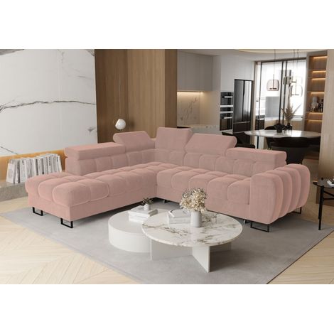 Ecksofa Schlafsofa BASTIEN MAX in Stoff Terra Puderrosa Ottomane Links