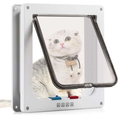 Chatière magnétique 4 positions Ulisem, chatière avec tunnel pour chats et petits chiens (M-19,7 x 19 x 5,5 cm, blanc)