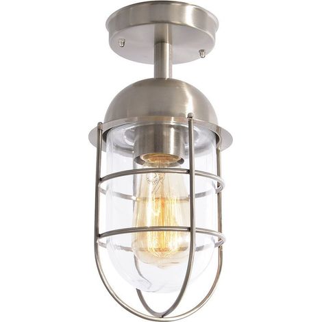 Litecraft Cari Ceiling Light Outdoor Cage Lantern IP44 Fitting - Stainless Steel
