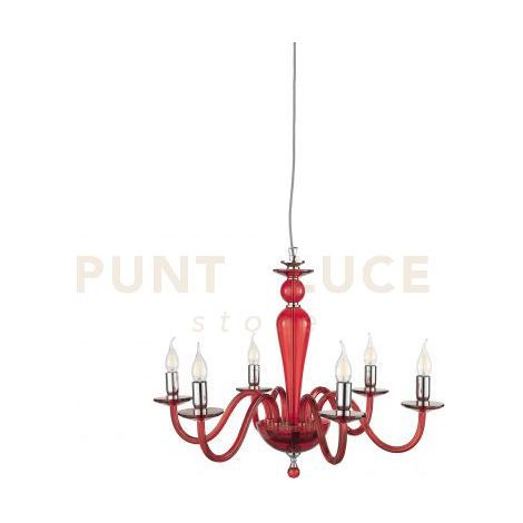 LAMPADARIO PAGANINI 6 LUCI RUBINO CROMO ATTACCO E14 D.70CM