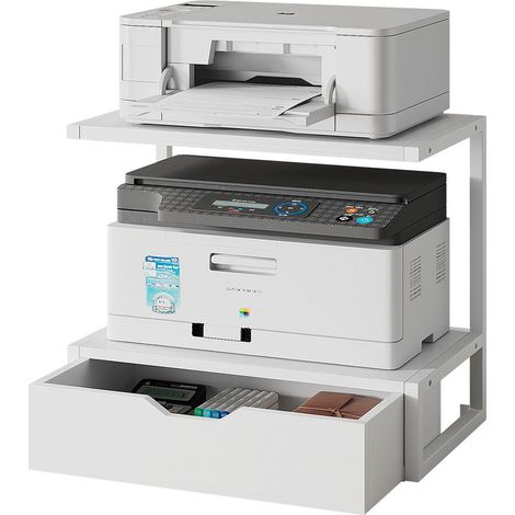 2-Tier Desktop Printer Stand with Storage Shelves, Multipurpose Organizer for Folders, Books, Fax Machines, Scanners and Home Office (1/5)