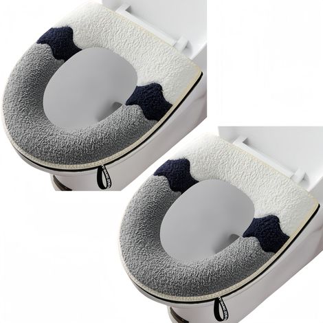 Lot de 2 housses de siège de toilette plus épaisses et douces avec poignée pour abattant de toilette - Lavables - Compatibles avec tous les sièges de toilette ovales (1/5)