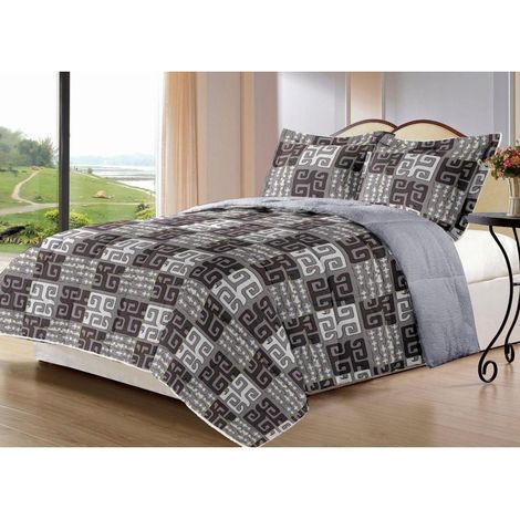 Edredón Invierno Nórdico de Franela con Forro Polar de Sherpa 180x260 cm + 1 Funda de Almohada  Edredones Borreguillo Extra Suave para Cama, Cálido y Gruesa (Greco Gris) (1/2)
