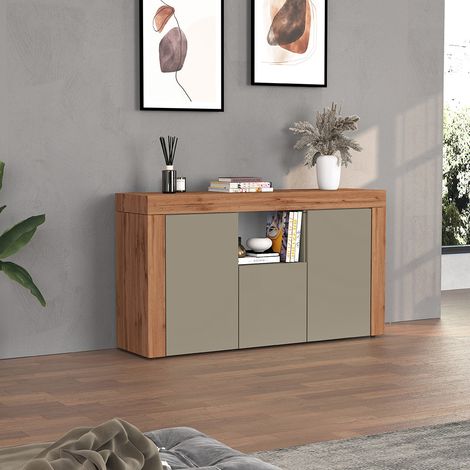 Buffet/bahut contemporain 155 cm taupe/chêne wotan Neros (1/5)