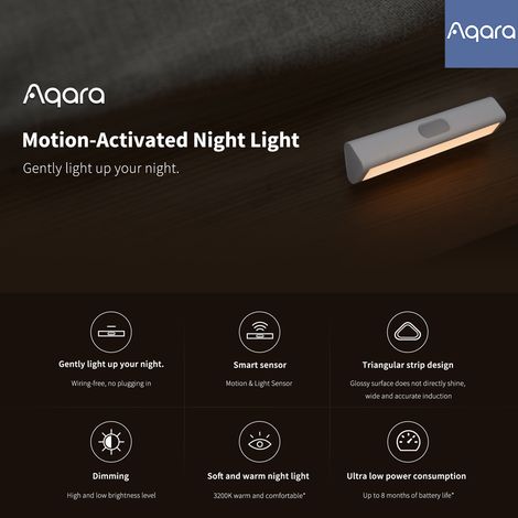 Veilleuse LED à induction Aqara avec capteur de présence intelligent, applique murale, lampe de placard, design magnétique, 2 niveaux de luminosité réglables, double détection pour la maison connectée (1/5)