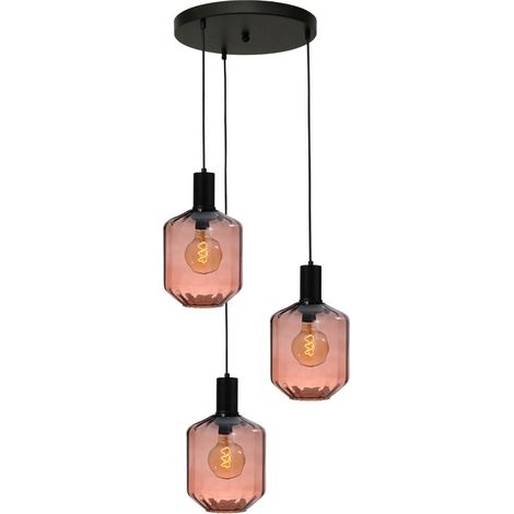 Suspension loft 3 lumières - noire - Porto avec lunettes rouges Jagger - Ø 24cm - 2712-05-05-35-3-9