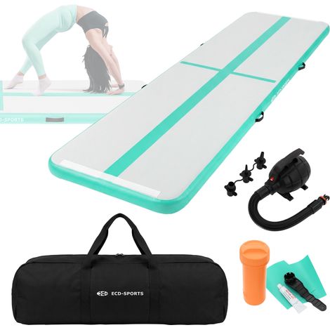 ECD Germany Tappetino Ginnastica Gonfiabile Airtrack 4m, Verde Menta, Spessore 10 cm, Materassino per Tumbling, Tappeto Fitness Palestra, Yoga e Pilates, Materasso Allenamento con Pompa Elettrica (1/5)