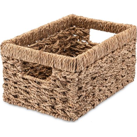 4 Panier De Rangement En Jonc De Mer, Cadre Métal Stable, Pour Étagère Cuisine Salle De Bain (1/5)