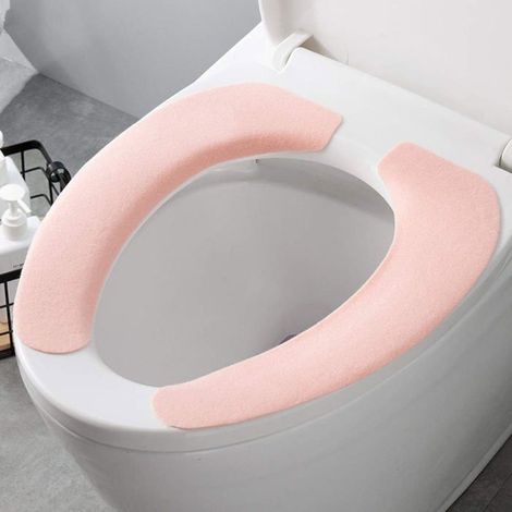 Protège-siège de toilette Lot de 3 Peluche douce Non absorbant Forme ovale universelle Rose (1/5)