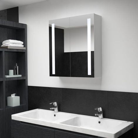 Armoire murale de salle de bain à miroir à LED - Meuble de rangement 60x14x62 cm BV581819 - BonneVie (1/5)