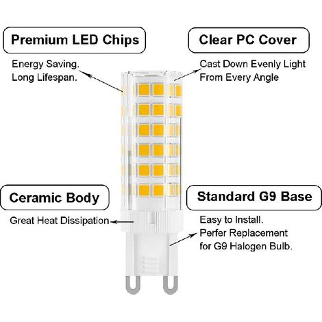 Ampoule LED G9 7 W, équivalent halogène G9 60 W, 650 lm, CA 100 V-240 V, blanc lumière du jour 6 000 K, non variable, pour éclairage domestique, lot de 10 (1/4)