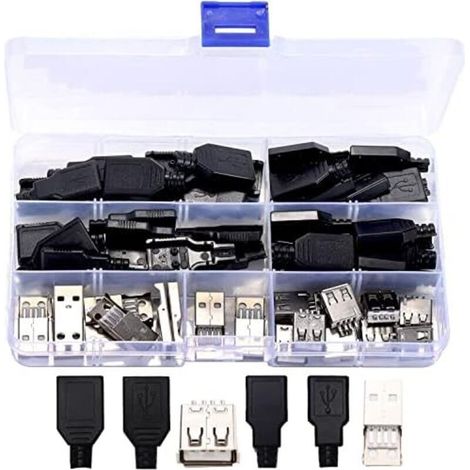 40 Stück USB 2.0 4-Pin Lötverbinder, Typ A USB2.0 Adapter Stecker (männlich) in schwarzem Kunststoff mit Abdeckung - (1/5)