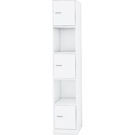 Colonne de salle de bain blanche 180 x 33 x 30 cm – Structure en MDF 15 mm – 3 placards et 2 niches – Montage simple avec notice – Toilinux