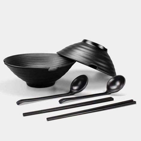 Bol à soupe - Japonais - Grand bol 1000ml - Avec baguettes et cuillères - Noir - Lave-vaisselle compatible (1/4)