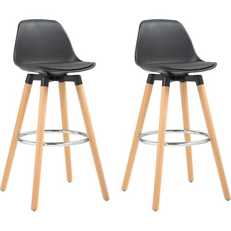 Set 2 Sgabelli Bar 43x43x91 cm con Schienale Poggiapiedi in Acciaio Seduta Imbottita Gambe in Legno e PU Nero (1/5)