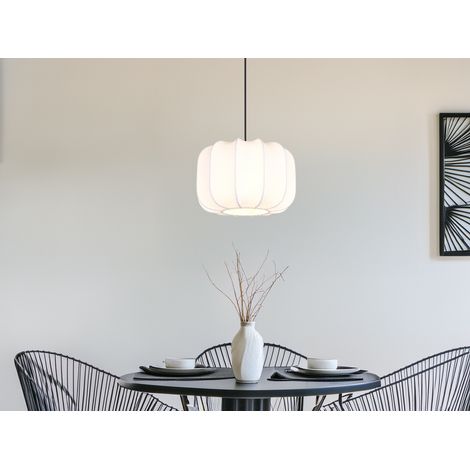 Ausgefallene LED Pendelleuchte mit Stoff Lampenschirm in Weiß, Ø 25cm (1/5)