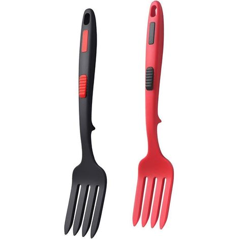 Lot de 2 fourchettes de cuisine flexibles en silicone résistant à la chaleur, compatibles lave-vaisselle, rouge et noir. (1/5)