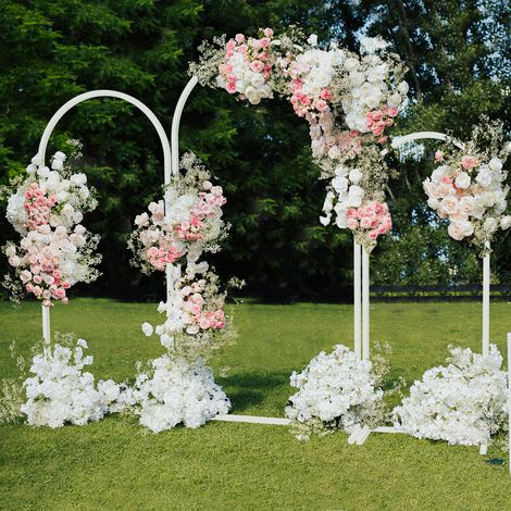 Lot de 3 Arche Mariage Blanc en Métal Grand Support pour Ballons, Arrangement floral, Décoration pour Studio Photo, Fête, Cérémonie, Banquet