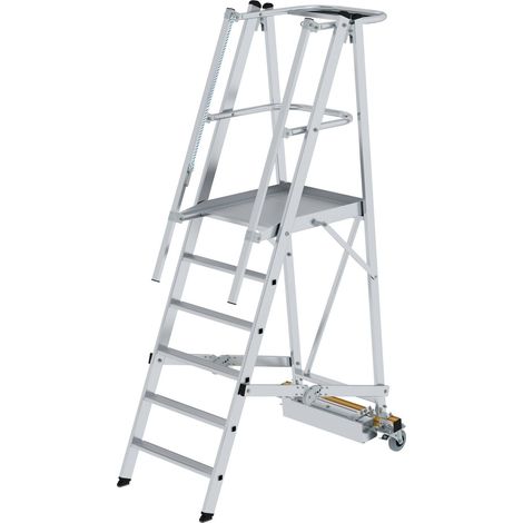 MUNK Podestleiter fahrbar mit schmaler Traverse 6 Stufen (1/4)
