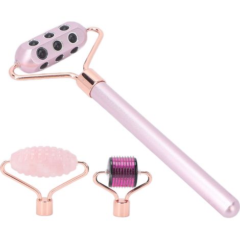 Kit de Gua Sha 3 en 1 avec Rouleau à Aiguilles en Pierre de Jade pour Soin Visage (1/5)