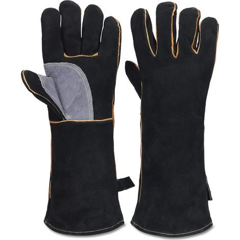 Gants résistants au feu et à la Chaleur extrêmes, Cuir avec Coutures en Kevlar, Parfaits pour cheminée, poêle, Four, Grill, soudage, Barbecue, mig, Support à marmite, Traitement des Animaux