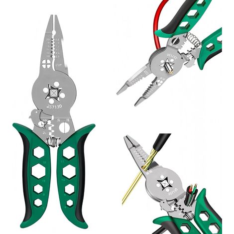 Pince multifonctionnelle pour électricien : sertissage de cosses, bobinage, serrage de vis, pince à sertir à disque central, pince à dénuder les fils verts