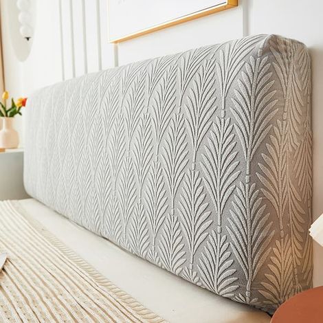 Housse de tête de lit élastique jacquard, taille King, protection anti-poussière pour la chambre - Gris clair 180 cm (1/5)
