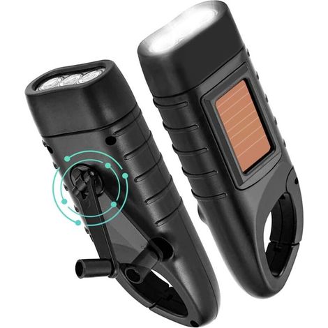 Torche à manivelle 2 pièces torche,à dynamo LED rechargeable avec manivelle lampe, à manivelle d'urgence pour panne de courant camping en plein air