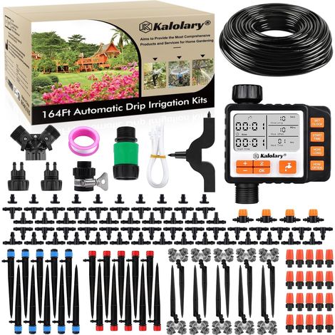 Système d'irrigation Jardin avec minuterie, 164ft/133 Pcs Kit d'irrigation Goutte, Kit Arrosage Automatique Goutte Système d'irrigation pour Jardin pour Jardin pelouse Serre Plantes