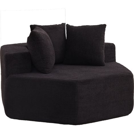 Modularer Hexagonaler Loungesessel aus Chenille, mit 3 Kissen, Schaumstoff und Federn, Schwarz (1/5)