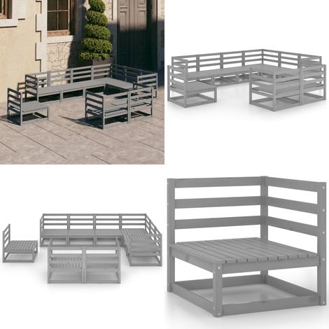 9-tlg. Garten-Lounge-Set Grau Kiefer Massivholz - Gartensofa - Lounge Set - Gartenmöbeln - Rattan Gartenmöbel - Outdoor Furniture - Home & Living (1/5)