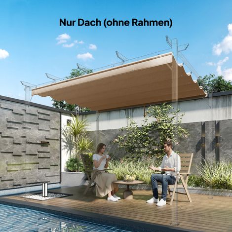 Ersatzdach für 3 x 3 m Pergola, einziehbar, mit Regenabflusslöchern, wetterfest, Polyester, Braun
